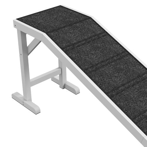 Dog agility equipment with a black platform and white frame on a white background