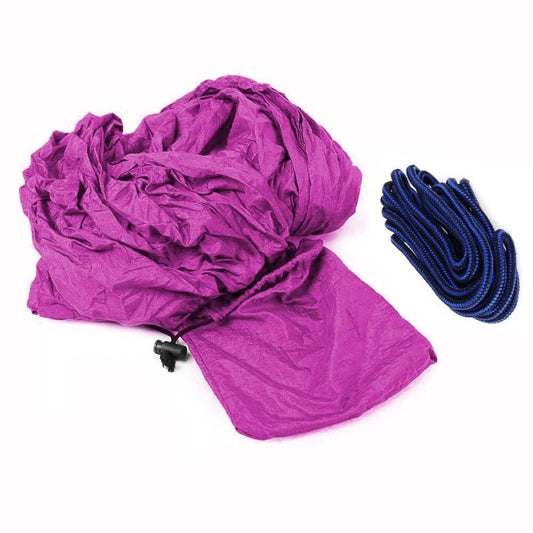 Purple tarp with a blue rope on a white background